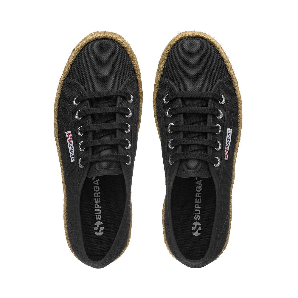 Superga 2790 Cotropew Black Platform Sneakers - Women's Sneakers USA | US2308112